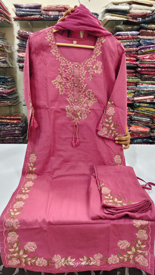 Pure cotton fully thread work three piece set (B770)