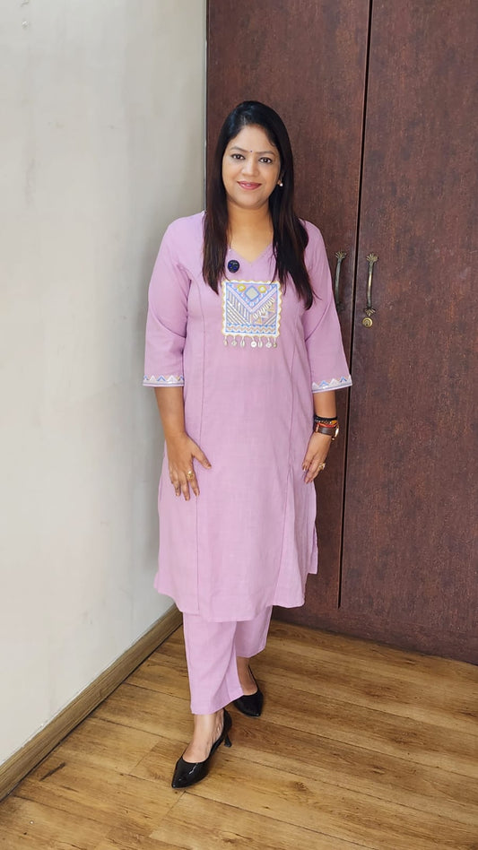 Light lilac pure cotton linen two piece cordset (A1341)