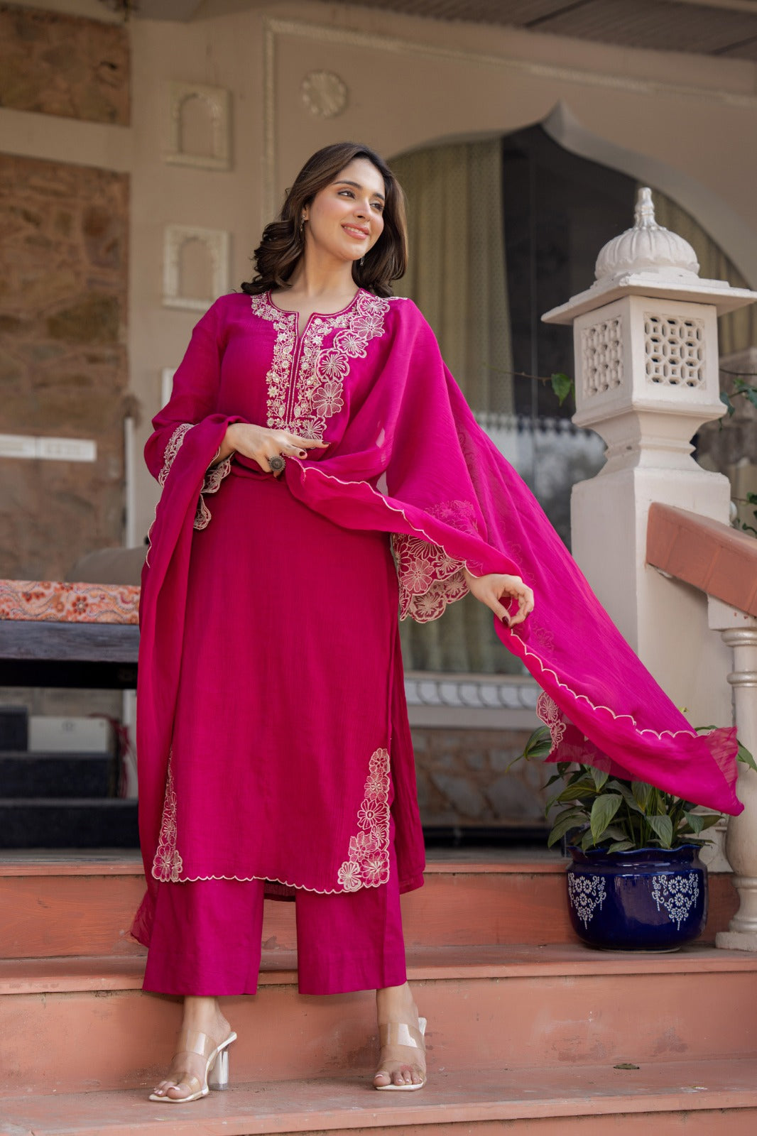 Crush cotton with lining beautiful three piece set (B657)