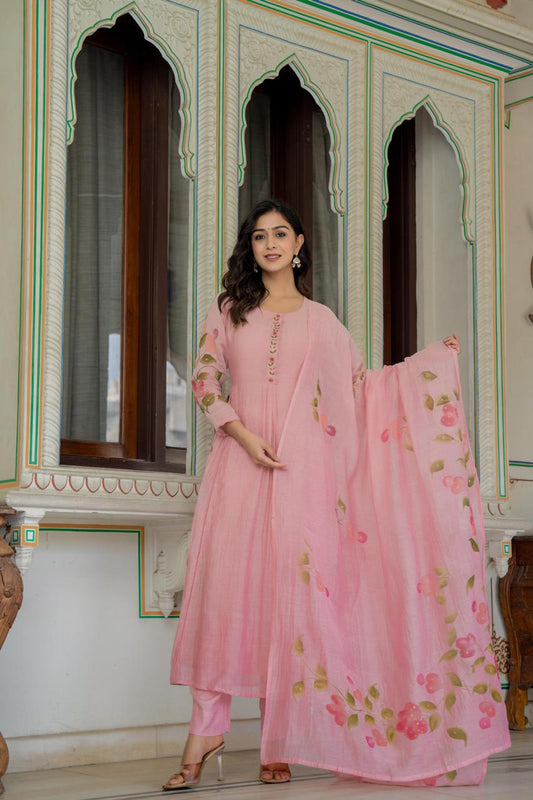 Pink mul chanderi with cotton lining with brush dupatta (P1712)