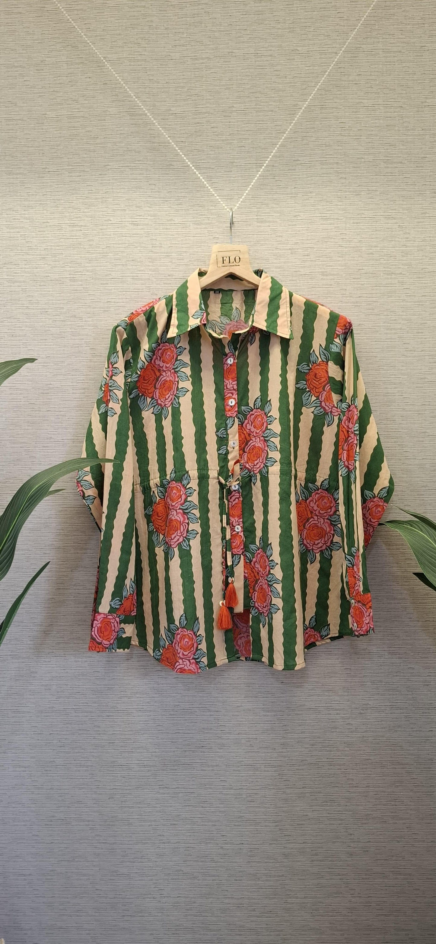 Light green strips pure cotton smart top (A470)