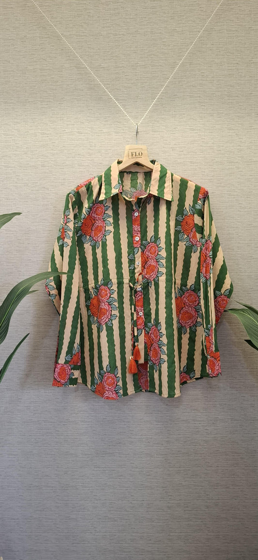 Light green strips pure cotton smart top (A470)