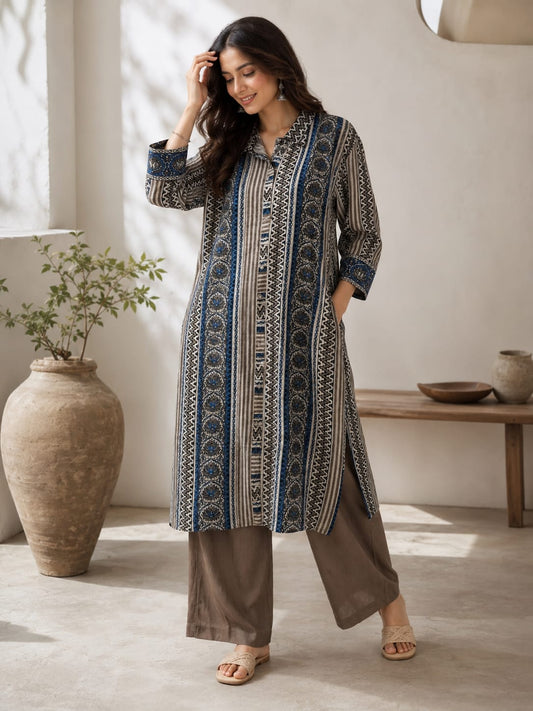 Pure crape Ajrakh print smart two piece cordset (S190)
