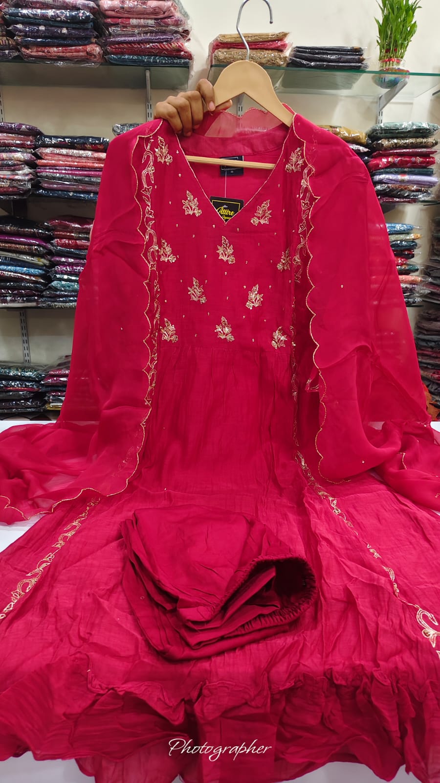 Rani pink mul chanderi three piece set (A758)