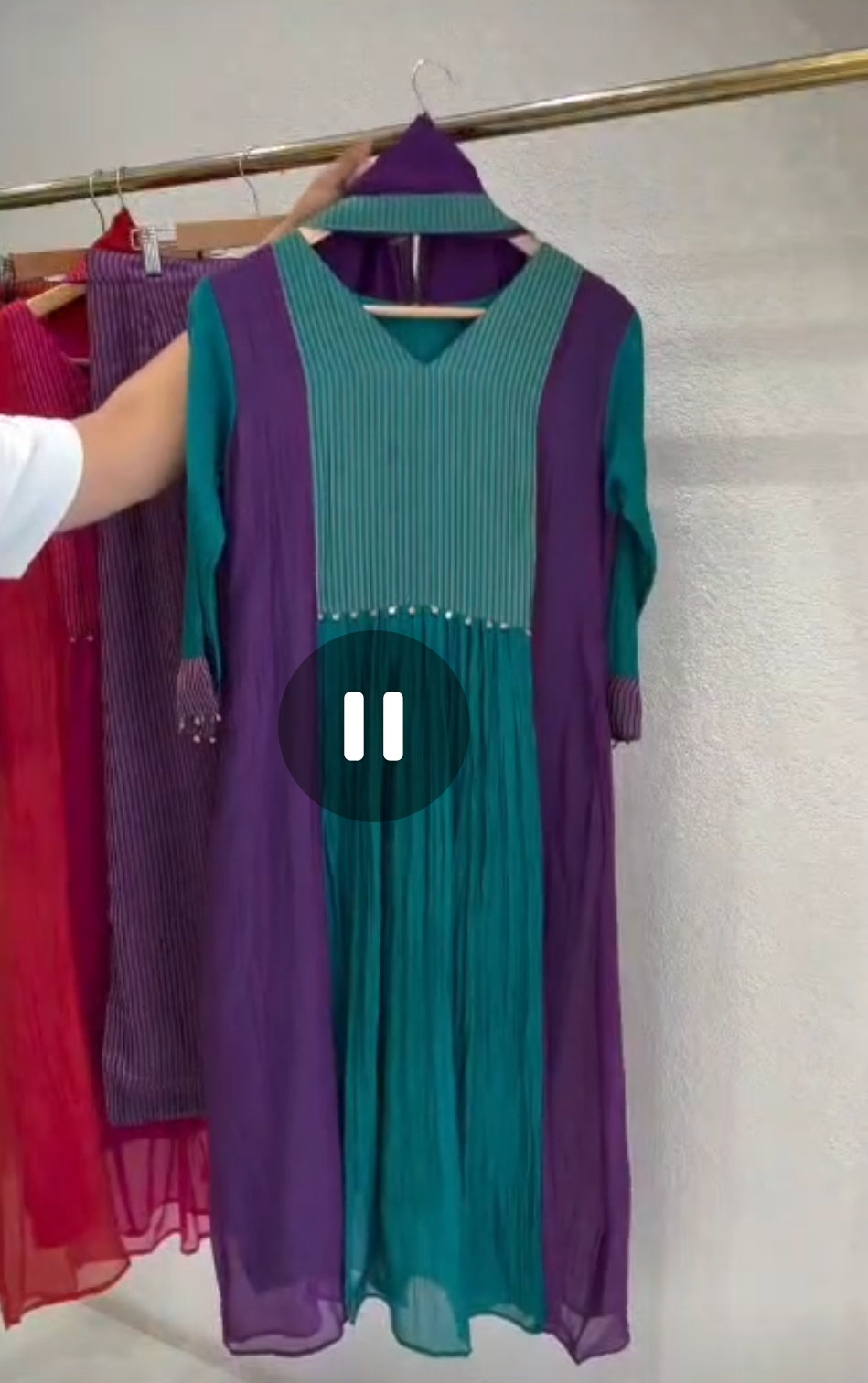 Pure mul chanderi with strips smart three piece set (S126)