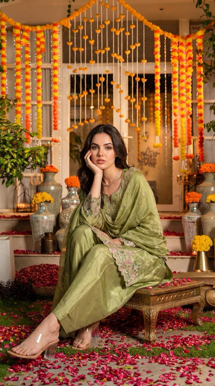 Pure tissue with farshi salwar three piece set (A1392)