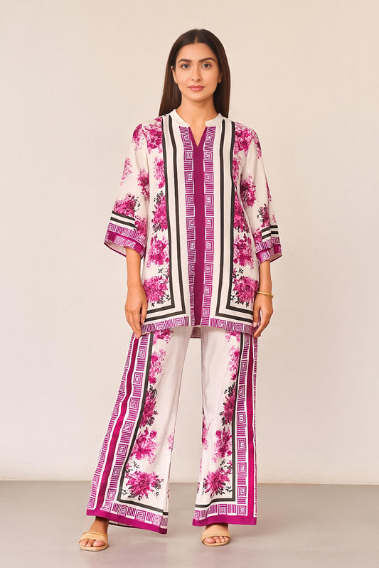 Ivory with purple colour pure mul silk cordset (A269)