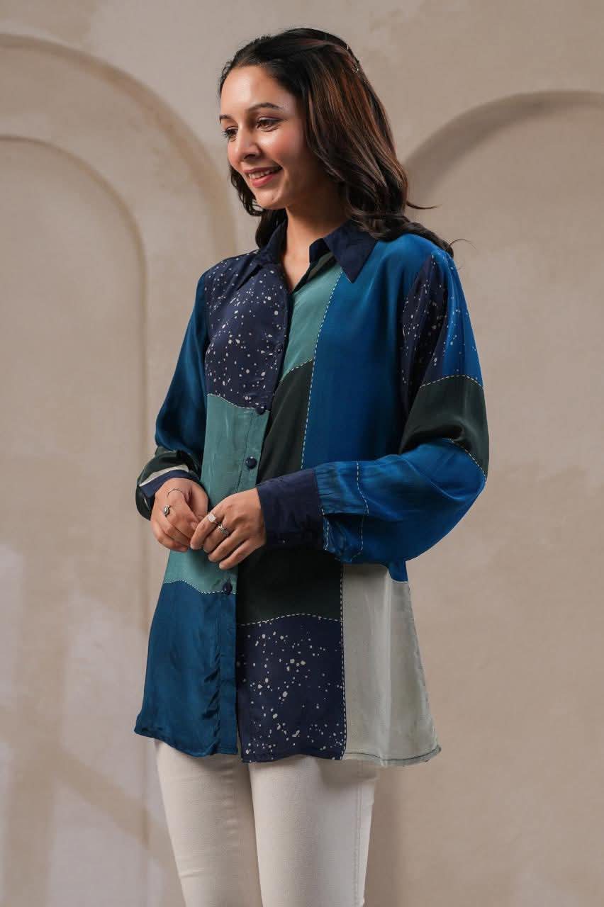 Blue pure crape Designer shirt (A191)