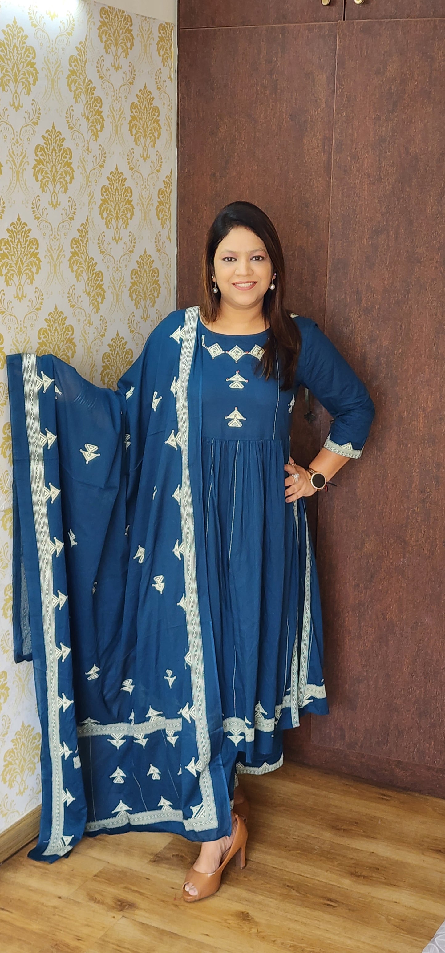 Peacock blue pure cotton three piece set (P311)