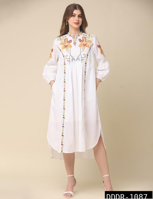 Pure cotton fully thread work smart one piece dress (A1690)