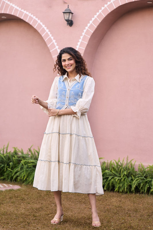 Dobby cotton with lining debatable jacket two piece dress (B561)