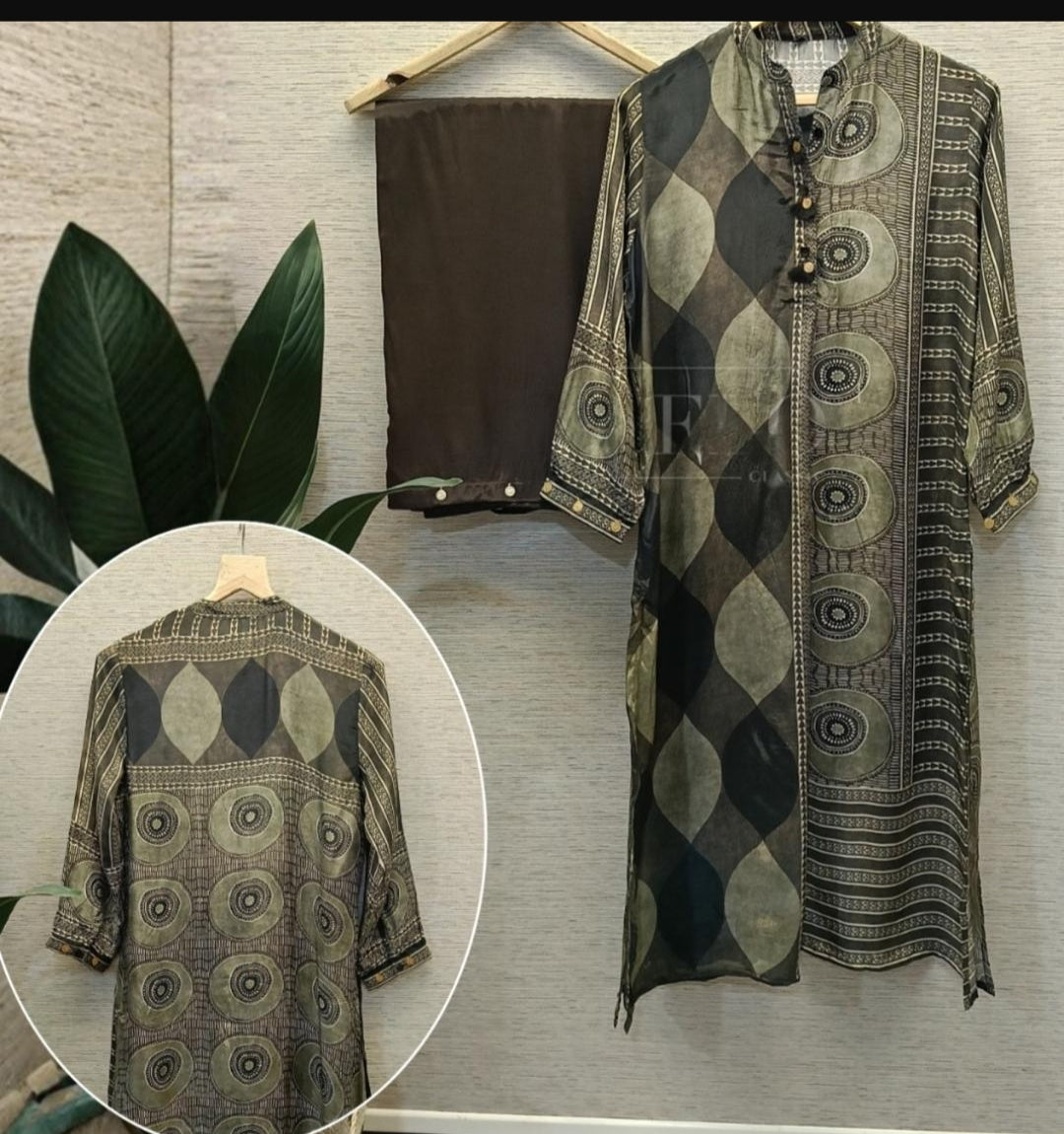 Ajrakh pure crape designer two piece cordset (A1476)