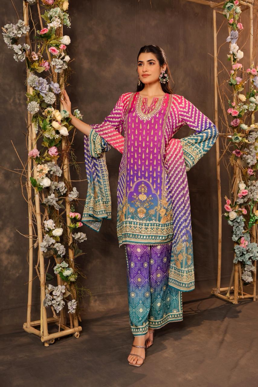 Pure Muslin with lining designer three piece set (B234)