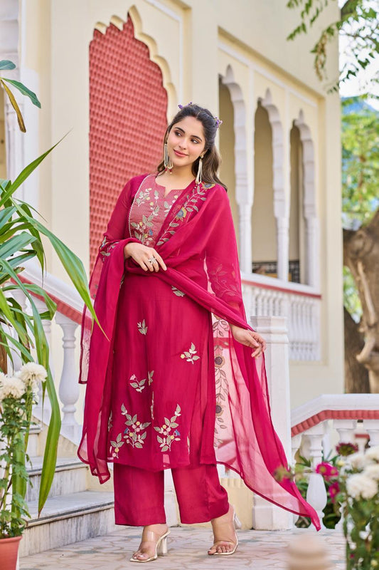 Soft organza with applique work three piece set (B443)