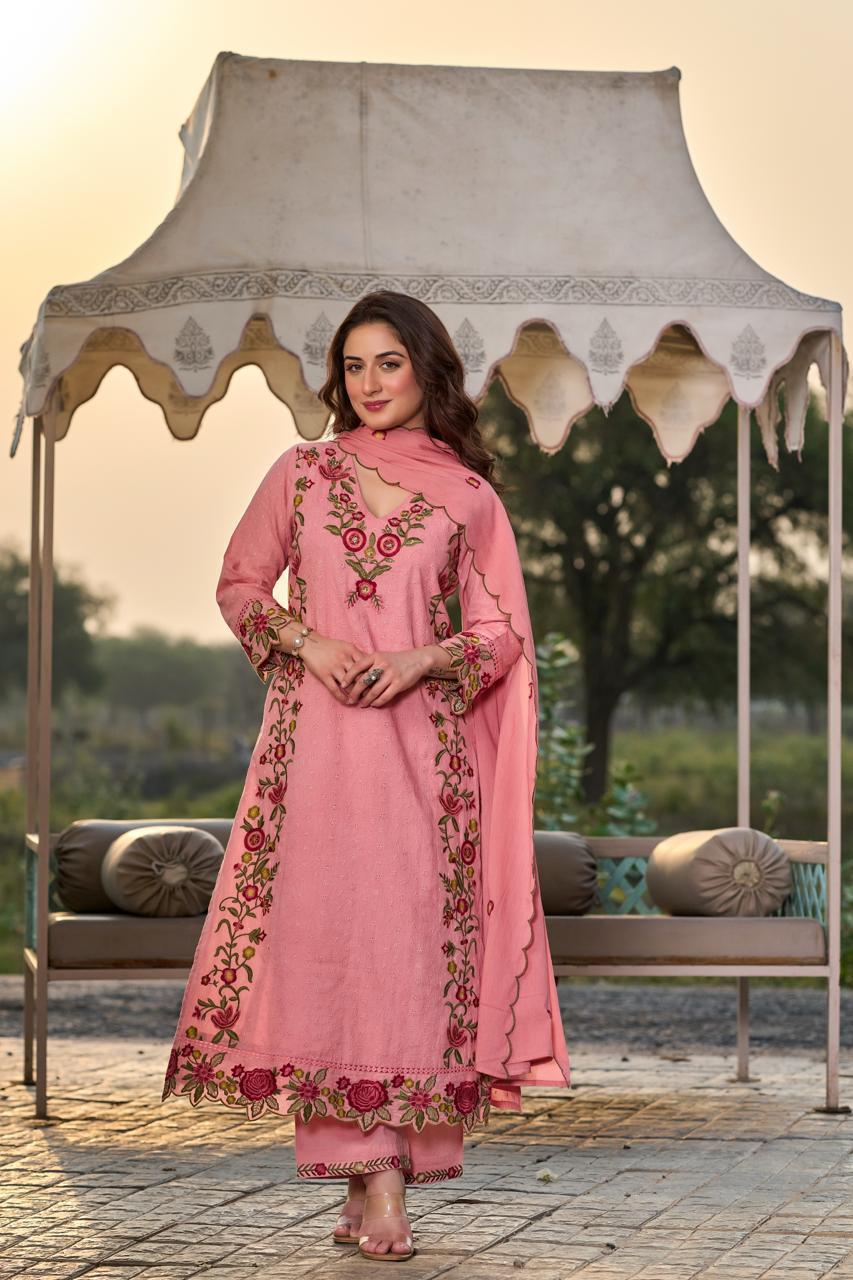 Cotton shifali with full thread work three piece set (B917)