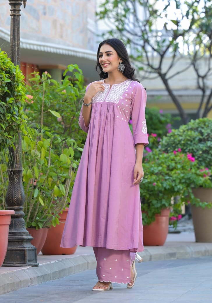 Pink handloom cotton two piece cordset (T50)