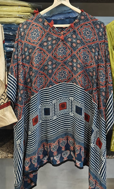 Pure crape ajrakh print kaftan style top (B379)