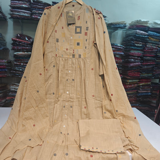 Chikku colour flared with thread work three piece set (P2262)