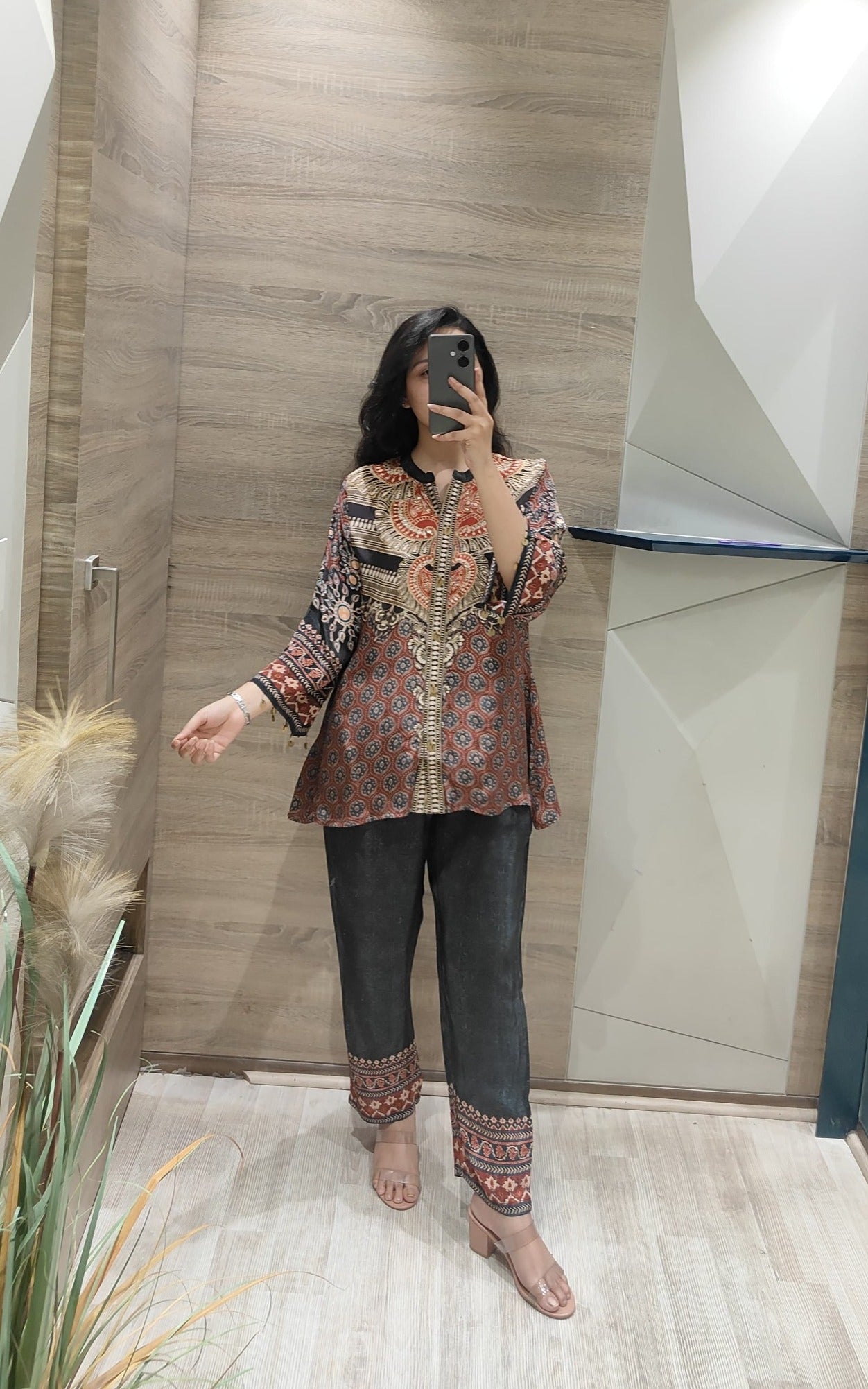 Black crape designer two piece cordset (A607)