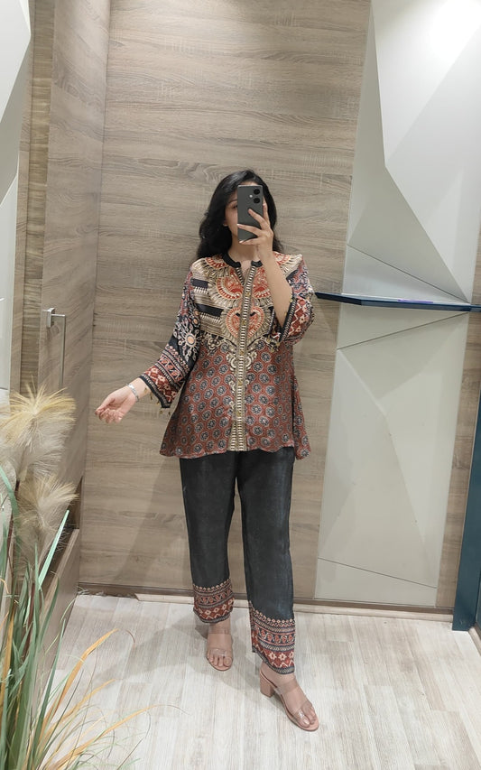 Black crape designer two piece cordset (A607)
