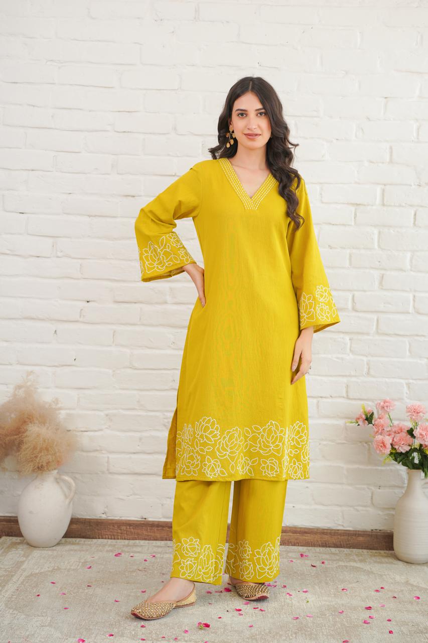 Mustred yellow two piece linen set (P442)