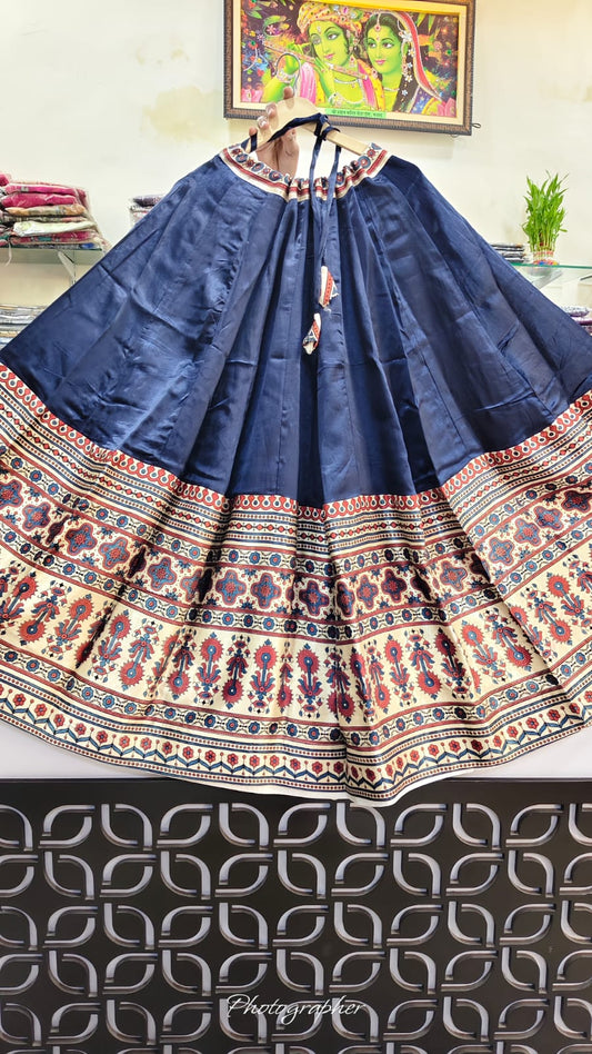 Blue gaji silk with big border (A859)