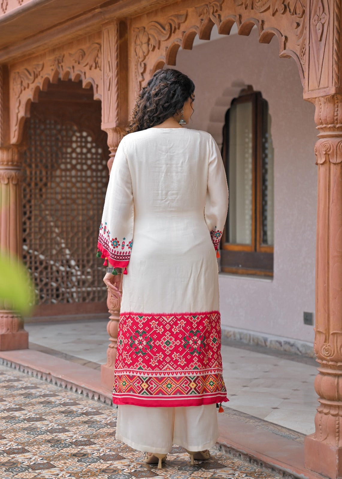 Pure Russian silk patola print with lining smart three piece set (C714)