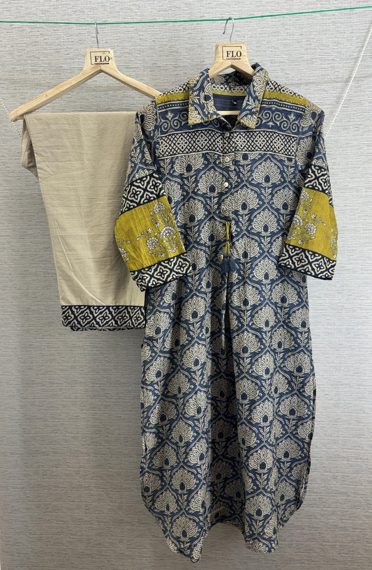 Pure mul chanderi with kalamkari print smart two piece cordset (C164)