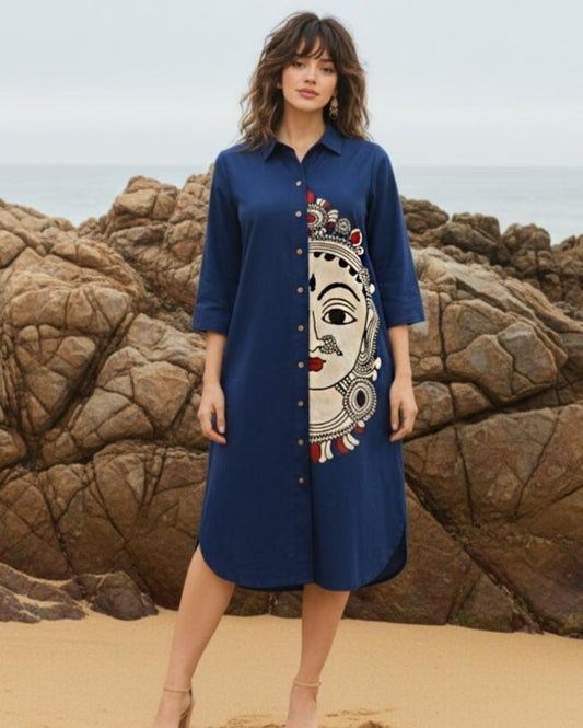 Cotton linen shirt style one piece dress (B662)