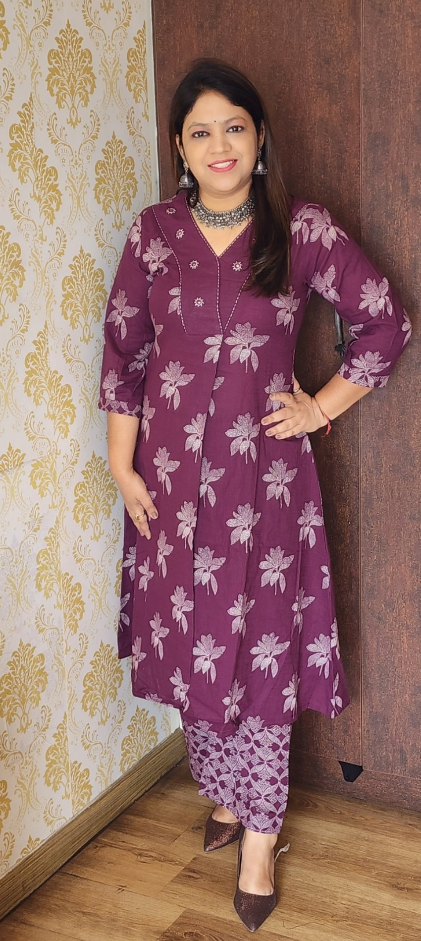 Purple handloom cotton two piece set