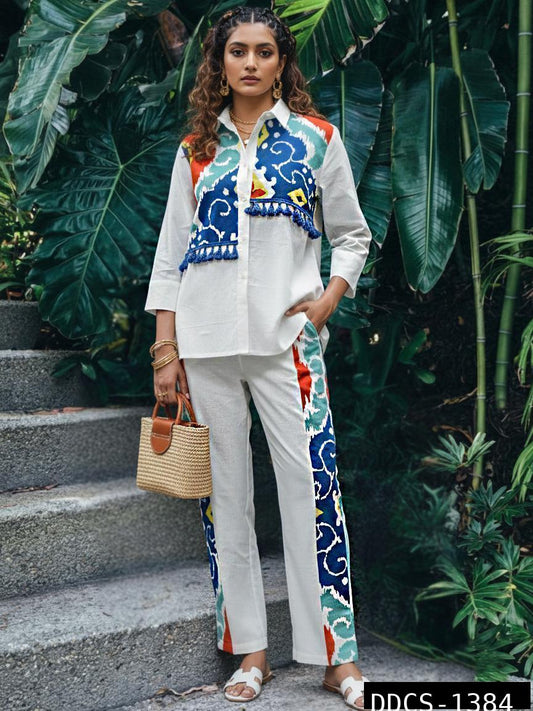 Stylish soft cotton ikkat print two piece cordset (A1953)