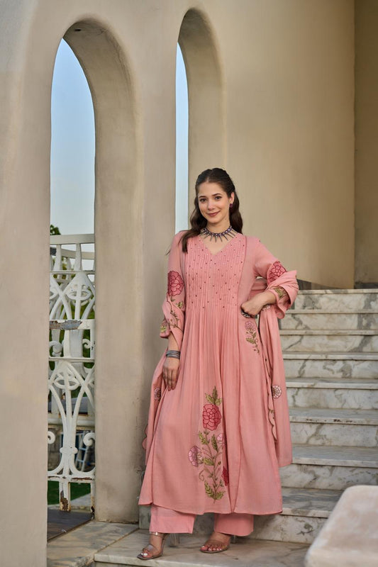 Cotton with lining fully embroidered very beautiful three piece set (S189)