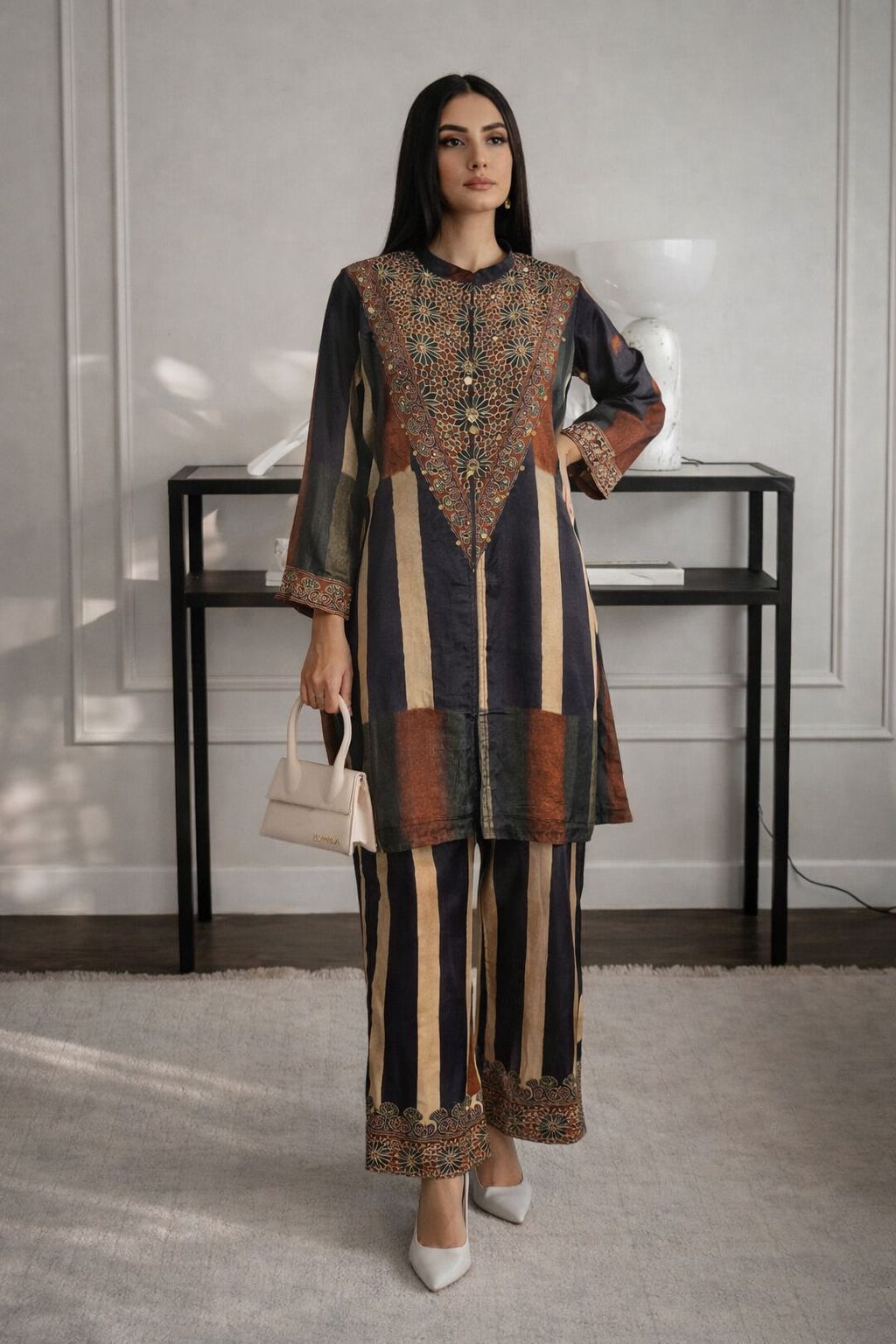 Pure crape with lining smart two piece cordset (B442)