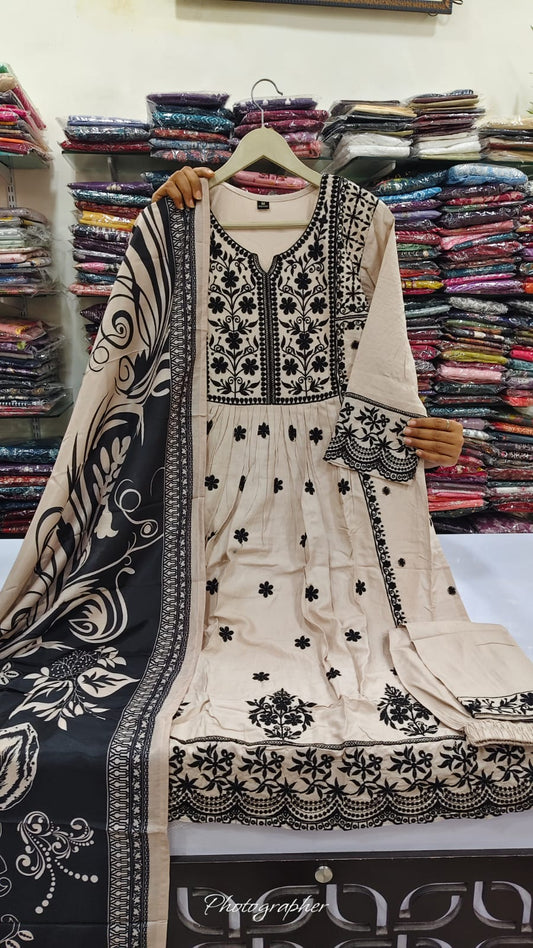 Cotton modal full chikankari smart three piece set (B461)