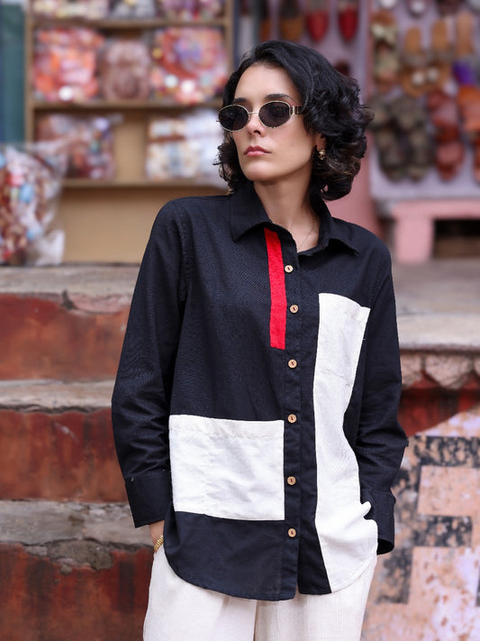 Black cotton linen only shirt     (A588)