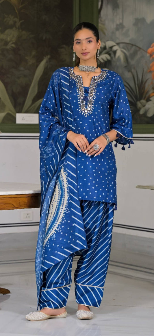 Pure dola silk with heavy neck work and paired with farshi salwar three piece set (C525)