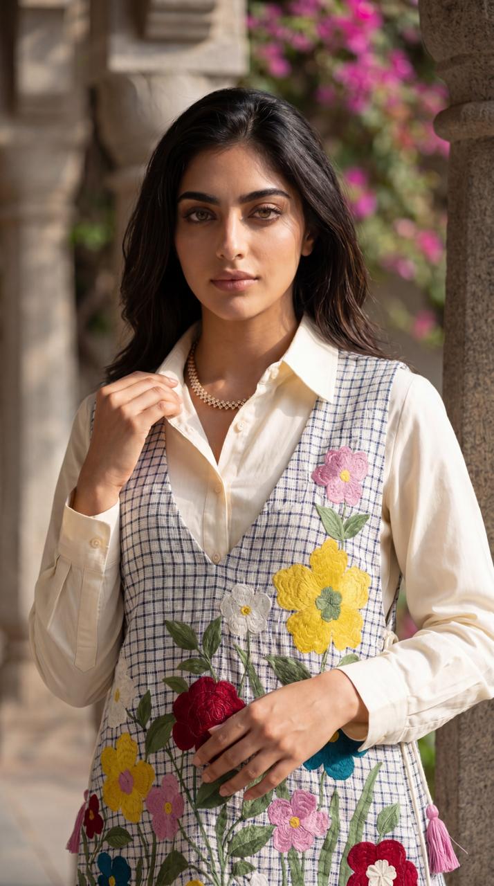 Matty check pure cotton smart three piece cordset (B856)