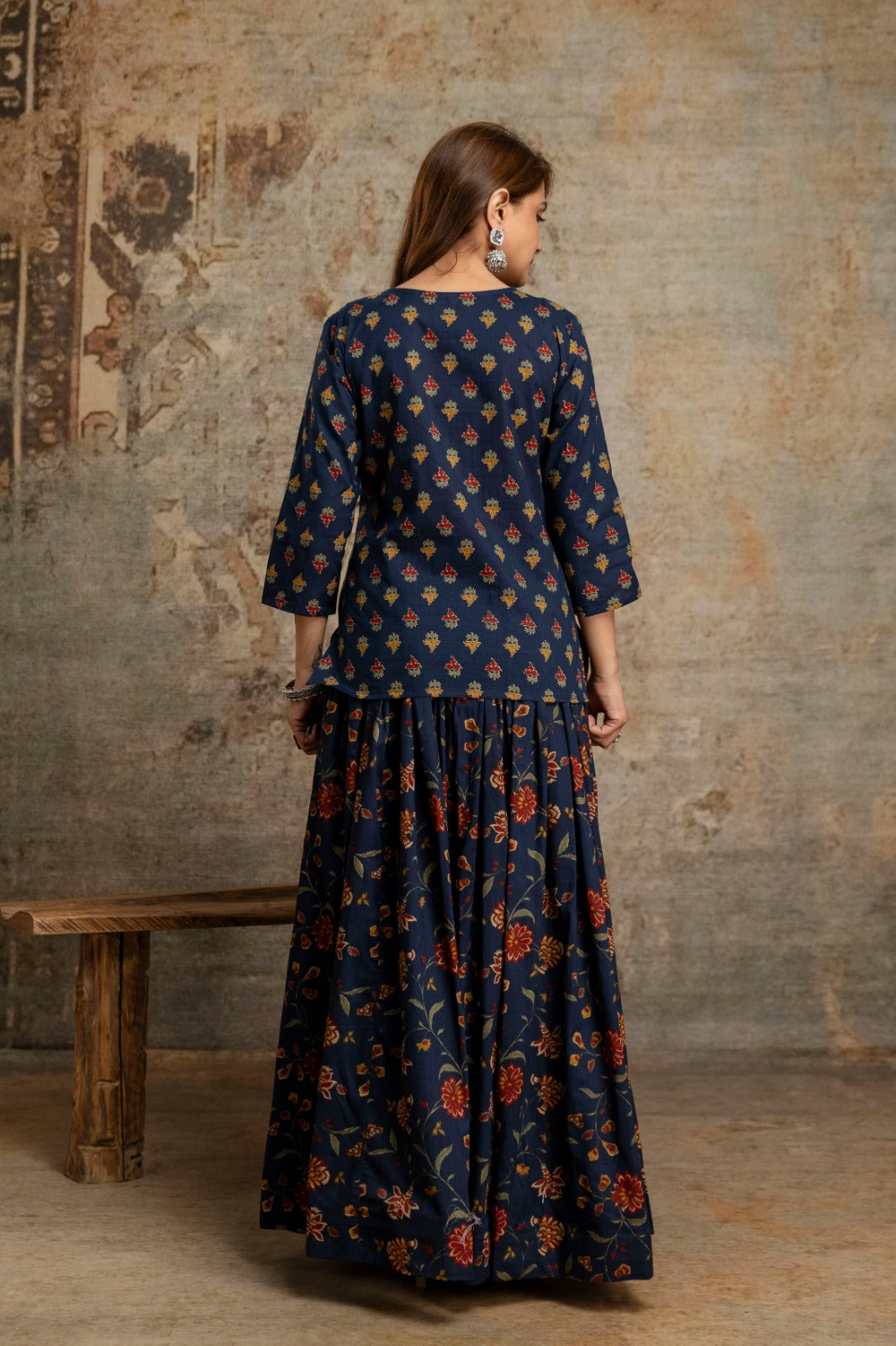 Pure cotton smart top with flared skirt with dupatta (S205)
