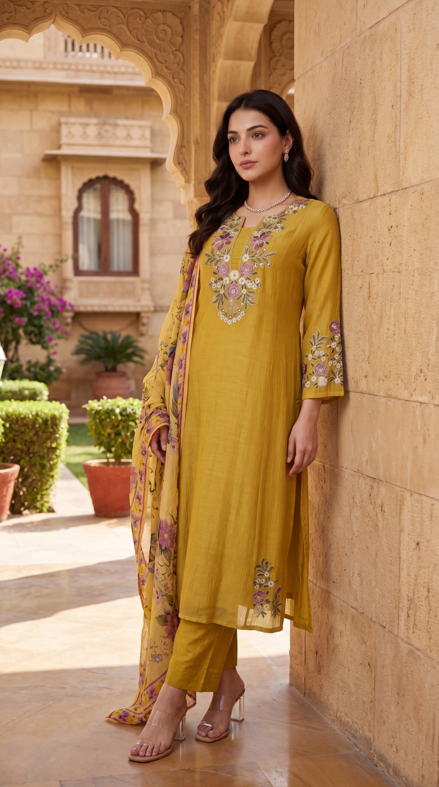 Crush cotton with lining fully embroidered three piece set (B733)