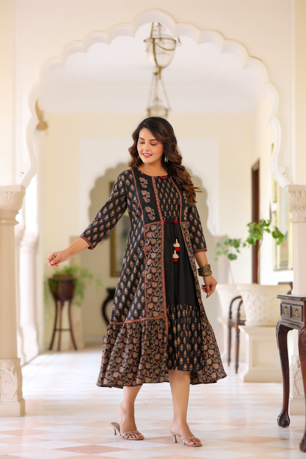 Original block print smart two piece dress length 46 inch (B286)