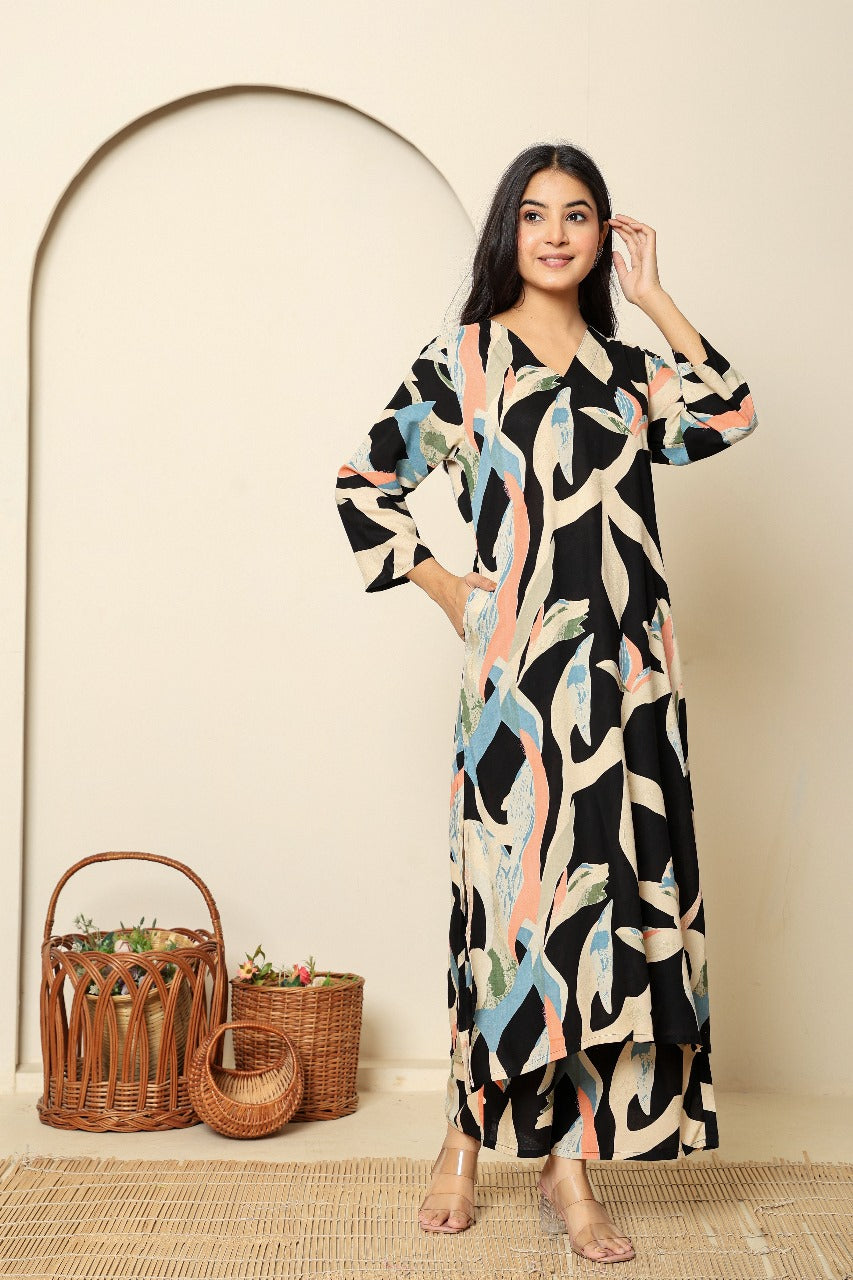 Black cotton modal designer two piece cordset (A1198)