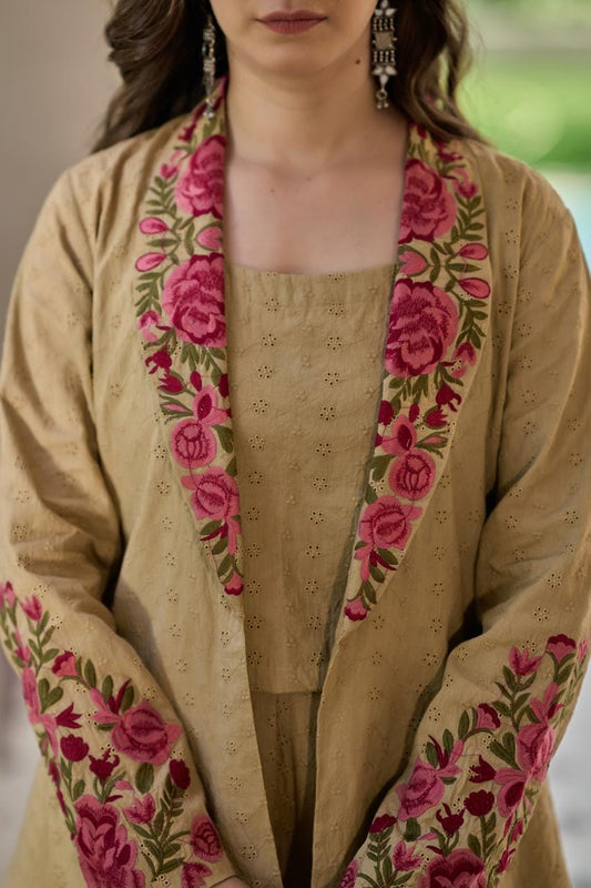 Cotton shifali fully embroidered three piece cordset (C461)