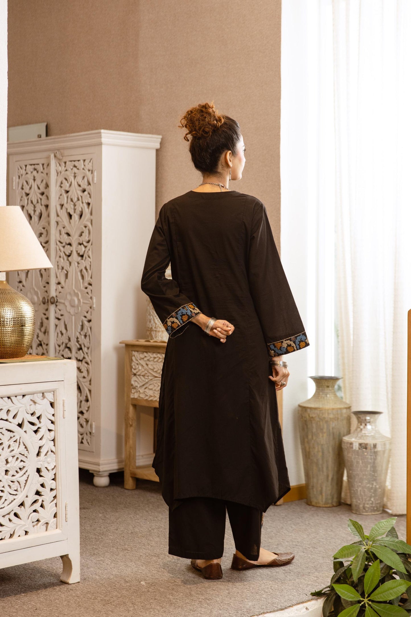 Black Pure cotton fully embroidered on top and bottom smart two piece cordset (S173)