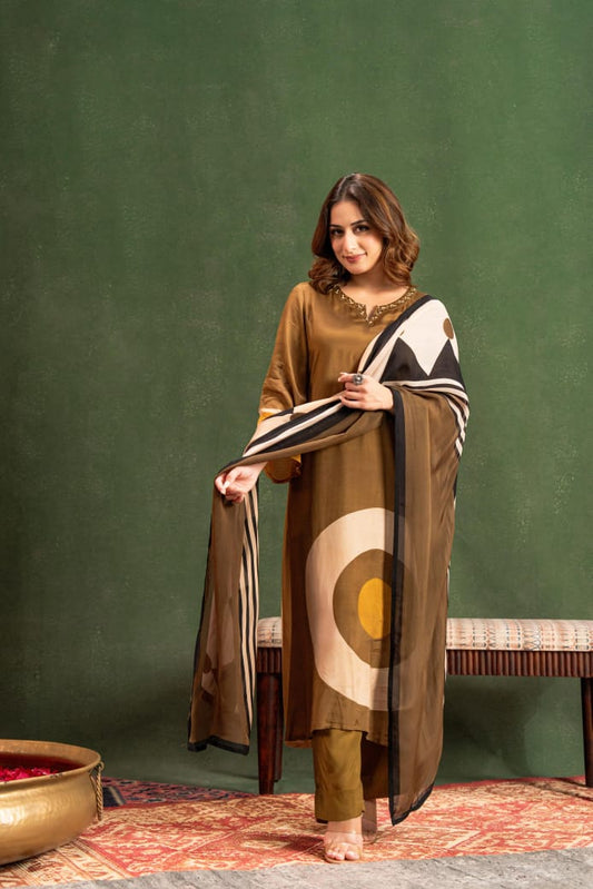 Pure mul silk with lining soft organza dupatta three piece set (A953)