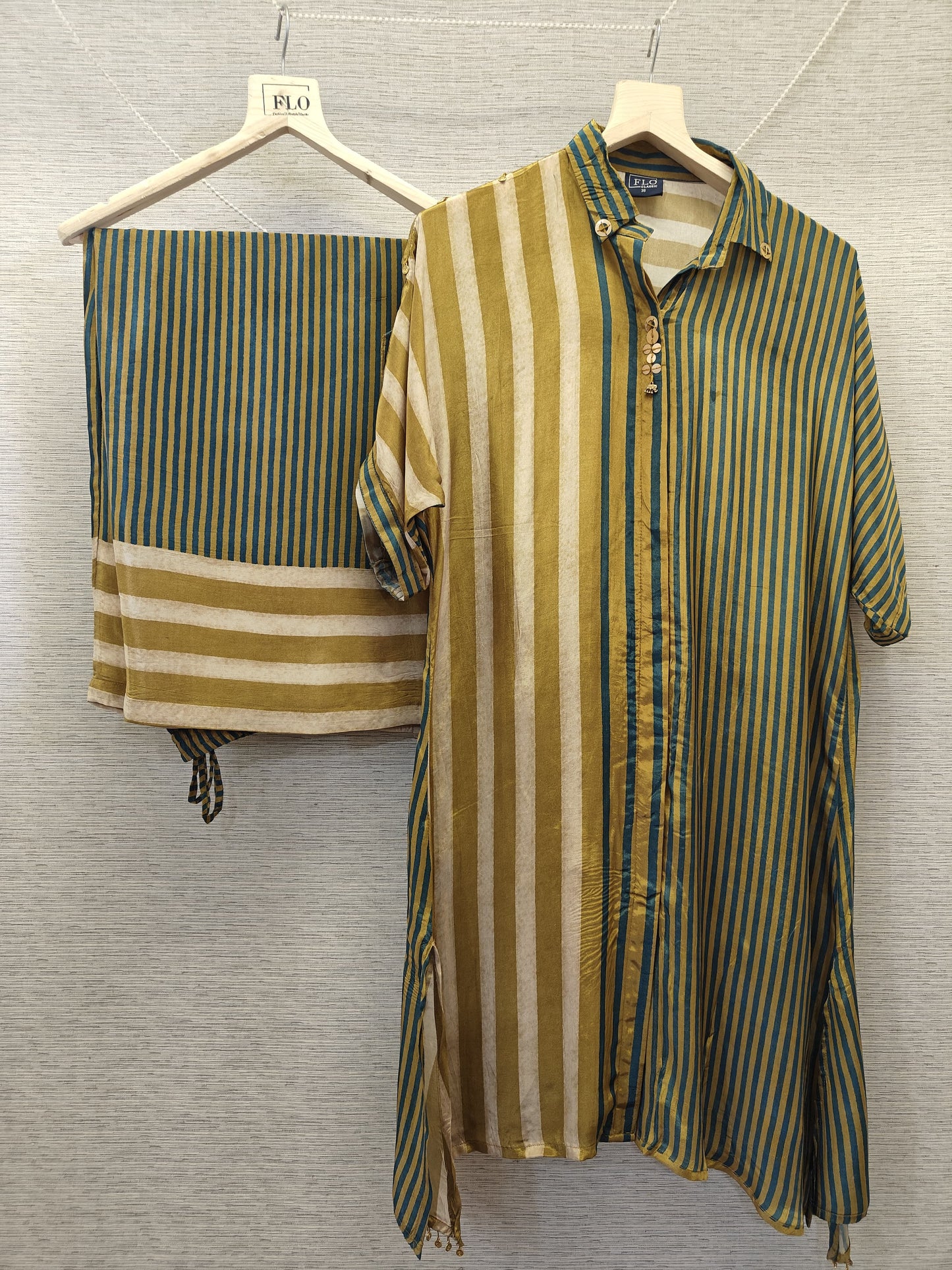 Natural crape strips smart two piece cordset (C166)