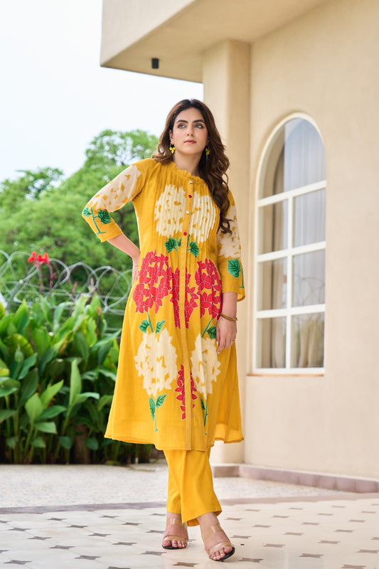 Yellow mul cotton with lining two piece cordset (A702)