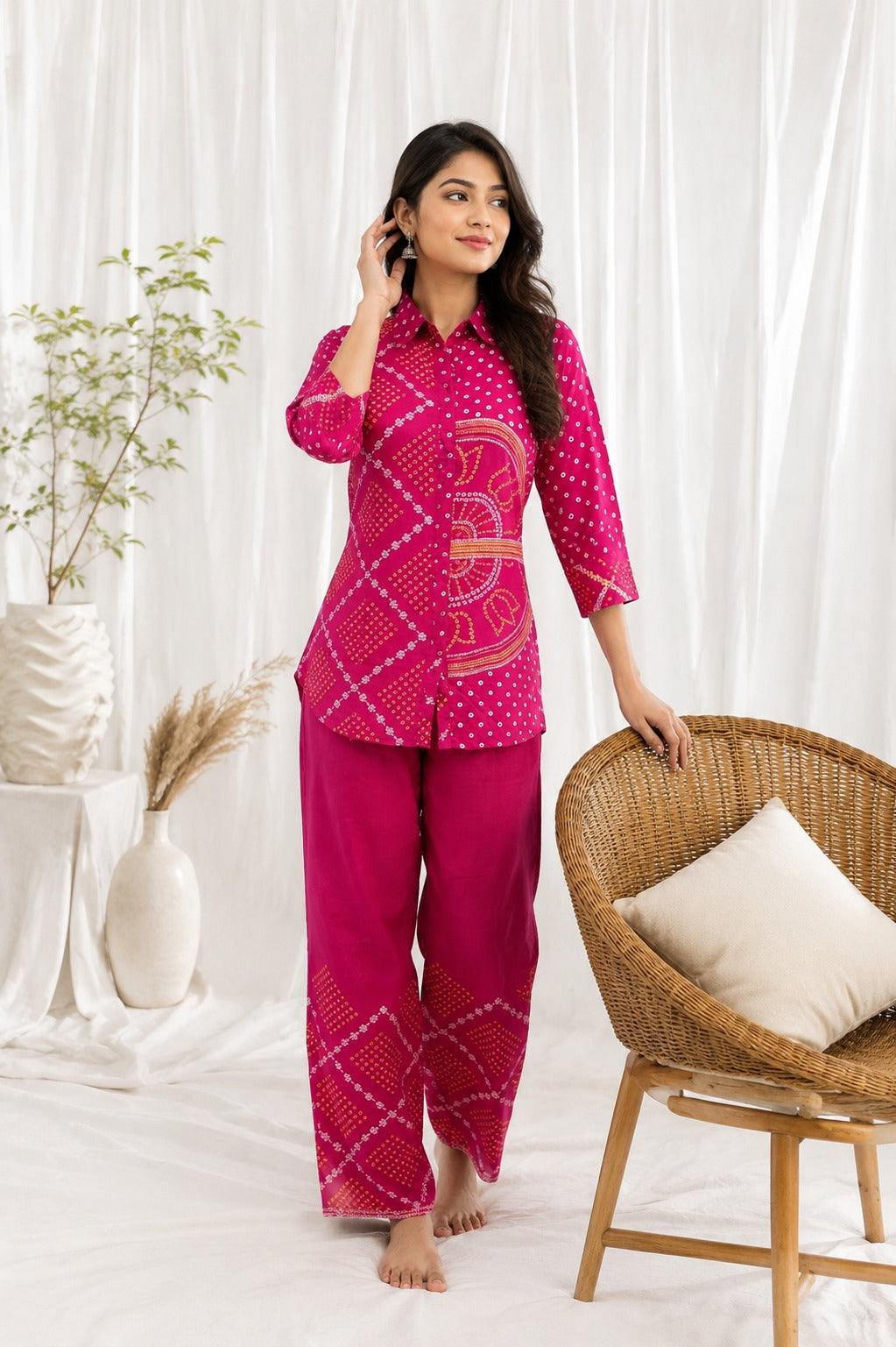 Natural crape bandani print smart two piece cordset (C518)
