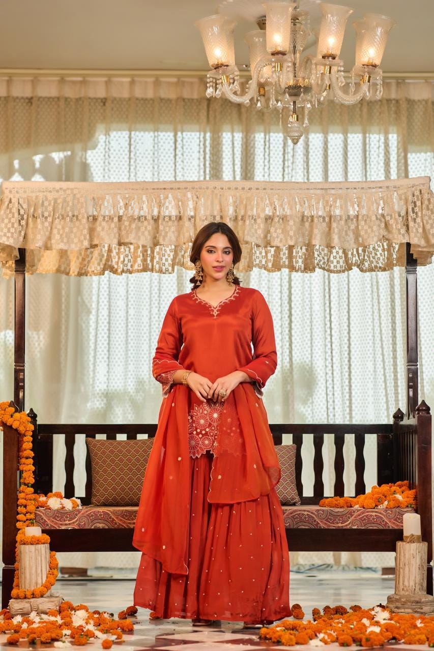 Pure chinnon with sharara designer three piece set (S281)