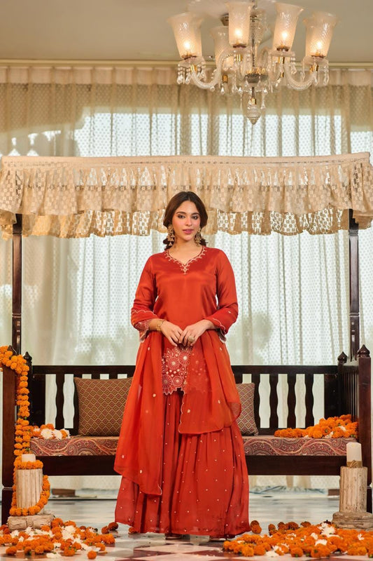 Pure chinnon with sharara designer three piece set (S281)