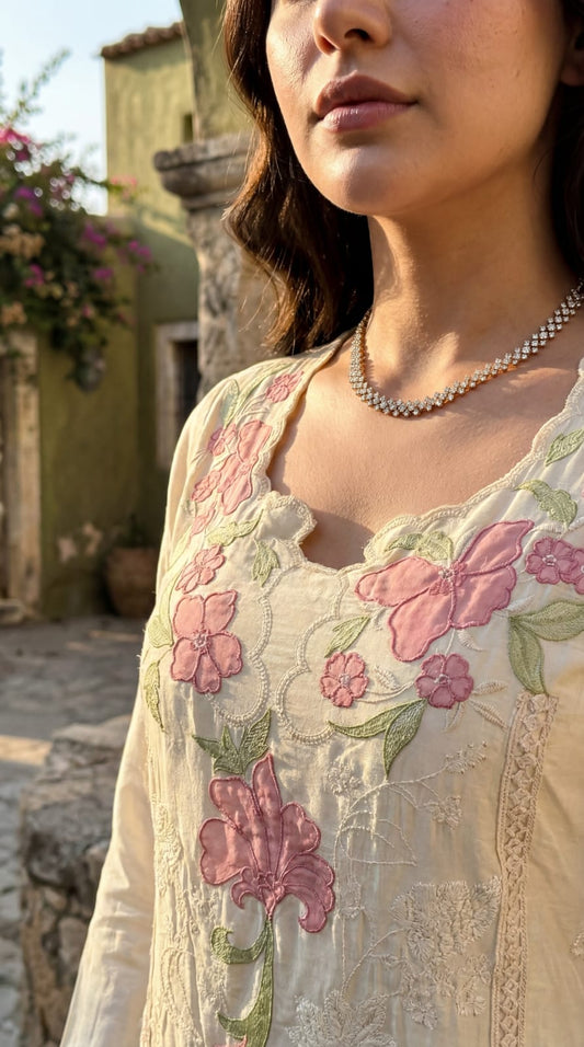 Pure mul chanderi with full thread work mul cotton lining three piece set (B171)